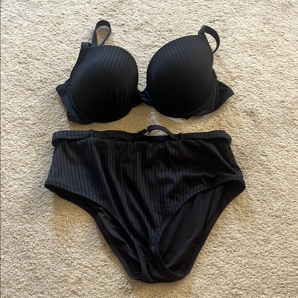 Black Ribbed Bikini Set